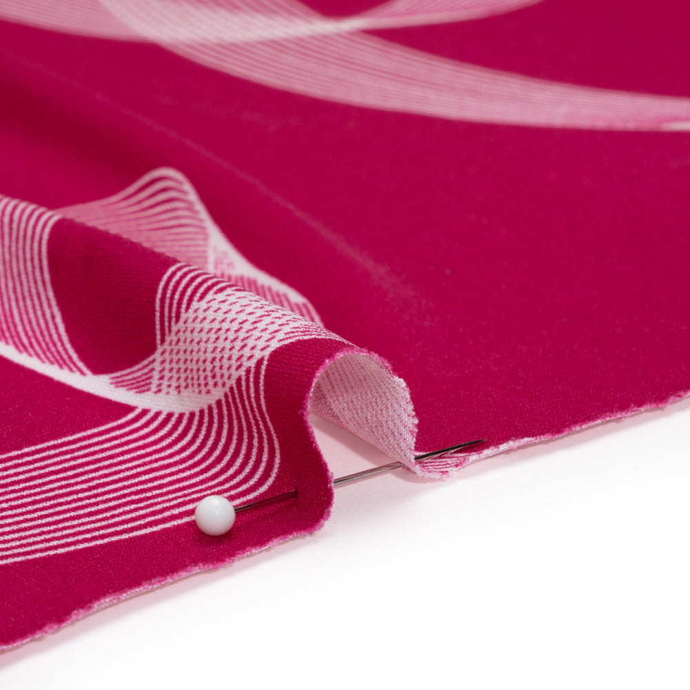 Stretch Polyester Tricot - Raspberry Pink and White Looping Lines - Designer Deadstock Stretch Polyester Tricot - Raspberry Pink and White Looping Lines - Designer Deadstock
