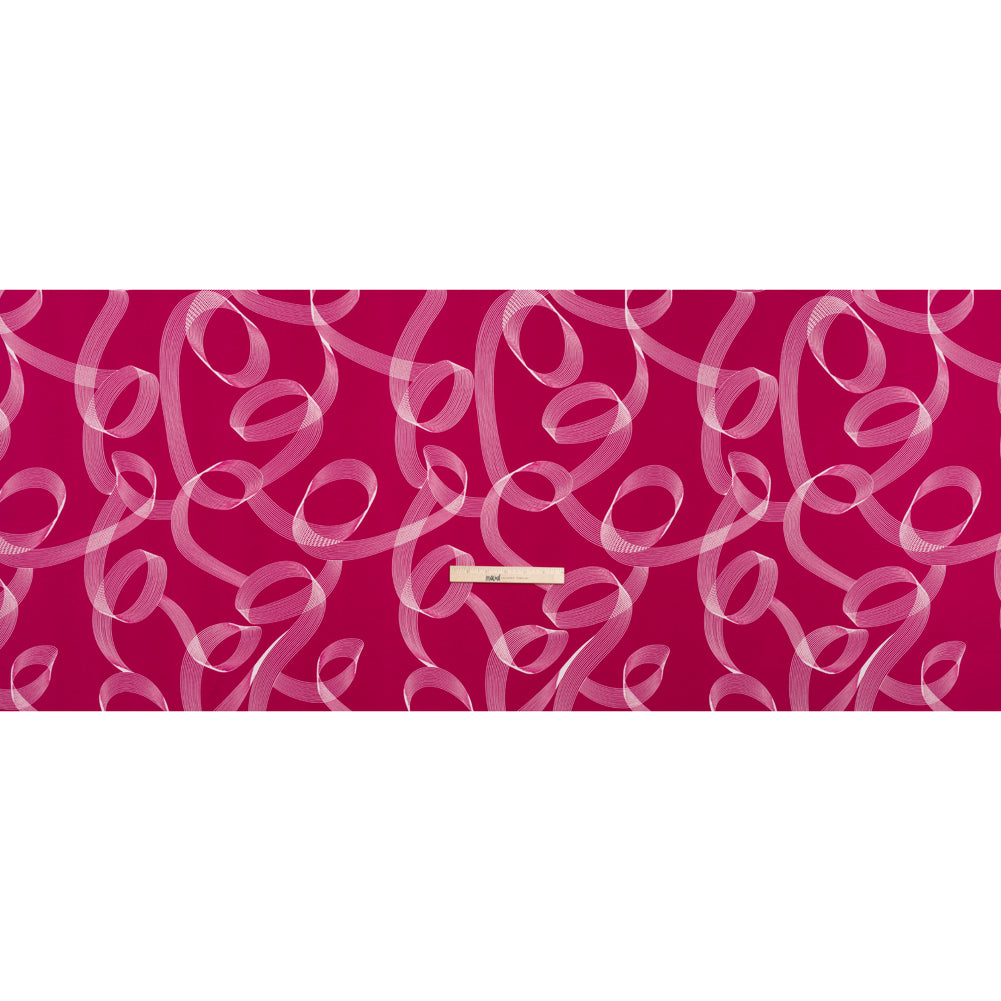Stretch Polyester Tricot - Raspberry Pink and White Looping Lines - Designer Deadstock Stretch Polyester Tricot - Raspberry Pink and White Looping Lines - Designer Deadstock