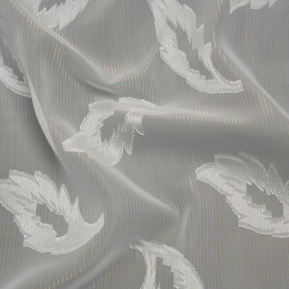 Burnout Brocade with Iridescent Pinstripes - White Leaves - Designer Deadstock Burnout Brocade with Iridescent Pinstripes - White Leaves - Designer Deadstock