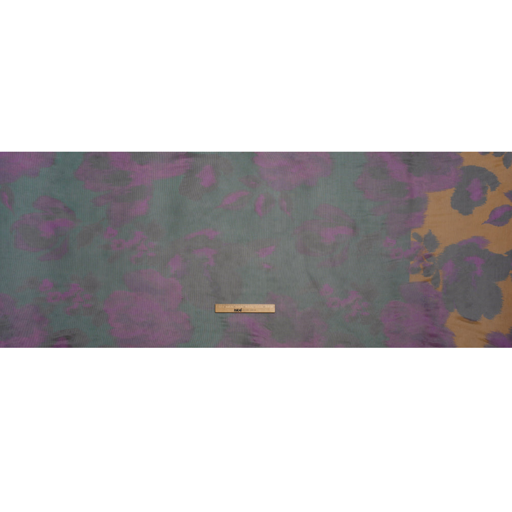 Polyester Stretch Mesh - Dark Green, Purple and Gold Ikat Floral - Designer Deadstock Polyester Stretch Mesh - Dark Green, Purple and Gold Ikat Floral - Designer Deadstock