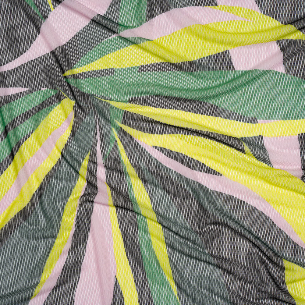 Stretch Polyester Mesh - Green, Pale Pink and Yellow Leaves - Designer Deadstock Stretch Polyester Mesh - Green, Pale Pink and Yellow Leaves - Designer Deadstock