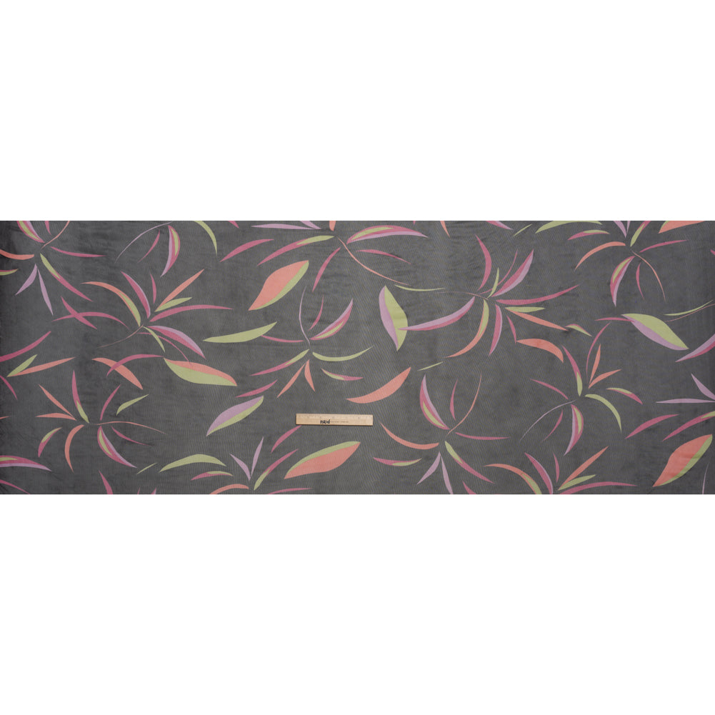 Polyester Stretch Mesh - Black, Hot Pink and Lime Green Leaf Party - Designer Deadstock Polyester Stretch Mesh - Black, Hot Pink and Lime Green Leaf Party - Designer Deadstock