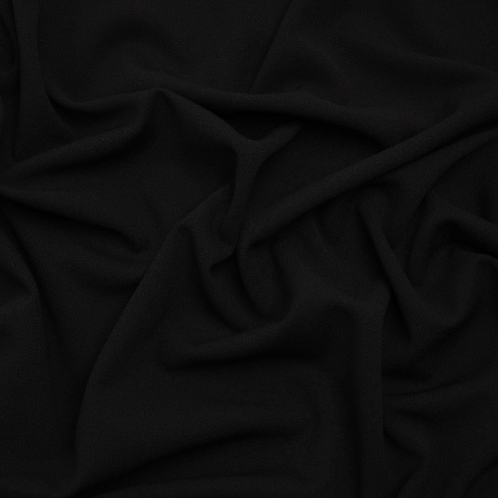 Polyester Crepe Faced Interlock Knit - Black - Designer Deadstock Polyester Crepe Faced Interlock Knit - Black - Designer Deadstock