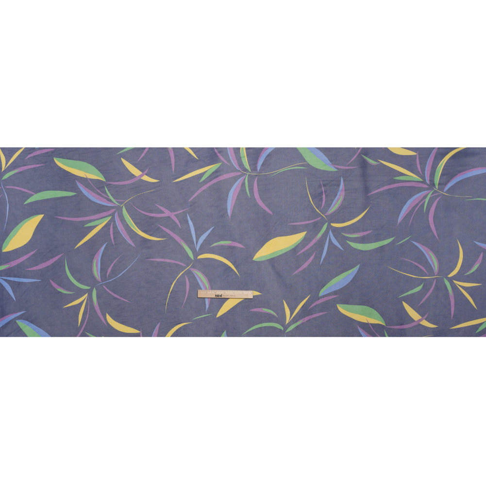 Polyester Stretch Mesh - Navy Blue, Purple and Green Leaf Party - Designer Deadstock - Full Polyester Stretch Mesh - Navy Blue, Purple and Green Leaf Party - Designer Deadstock - Full