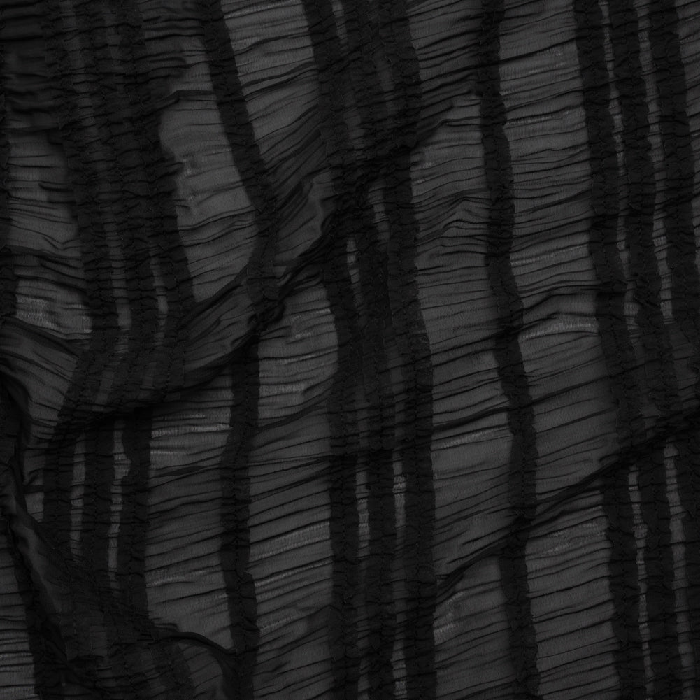 Ruched and Ruffled Sheer Polyester Woven - Black - Designer Deadstock