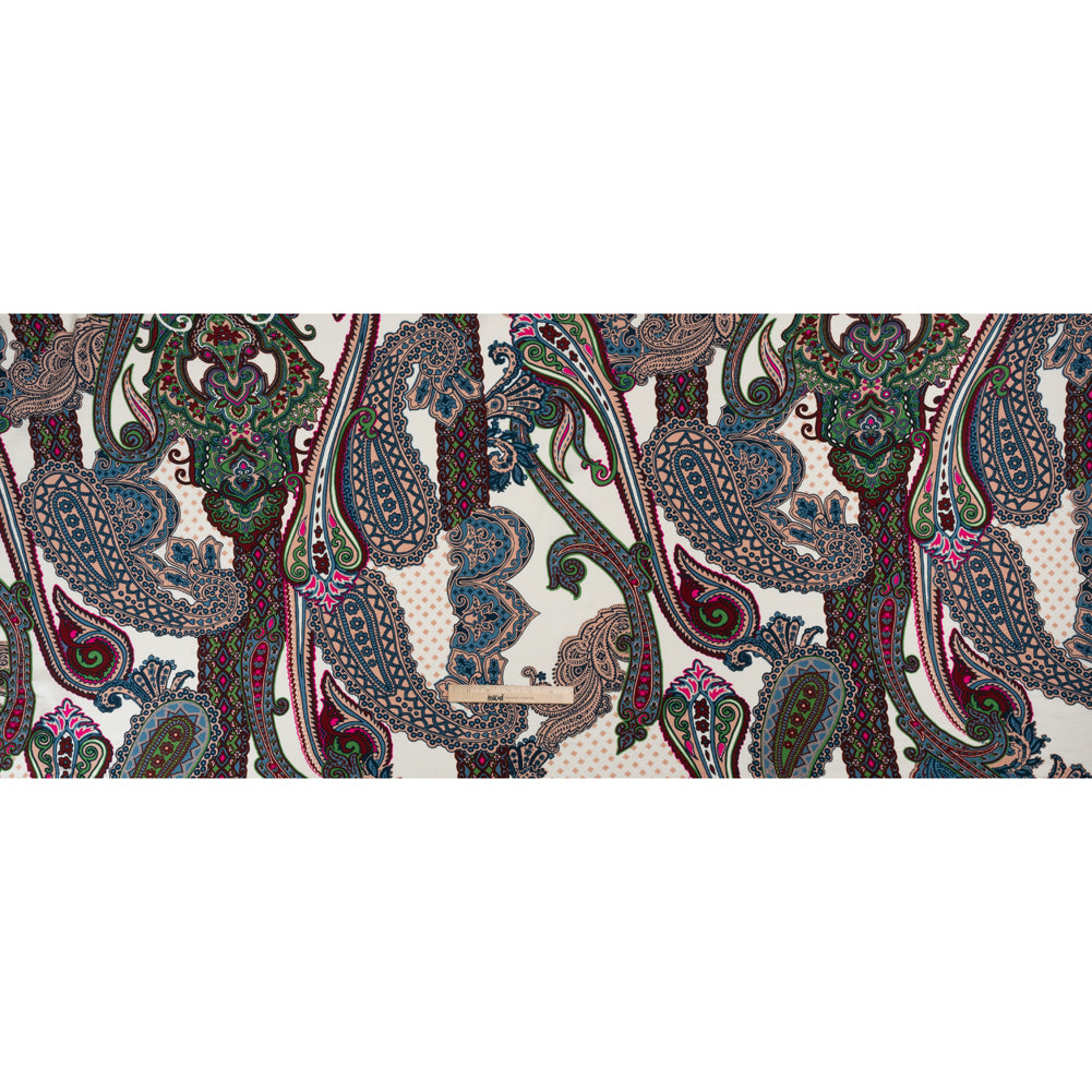 Rayon Twill - Blue, Red and Peachy Beige Paisley - Designer Deadstock - Full Rayon Twill - Blue, Red and Peachy Beige Paisley - Designer Deadstock - Full