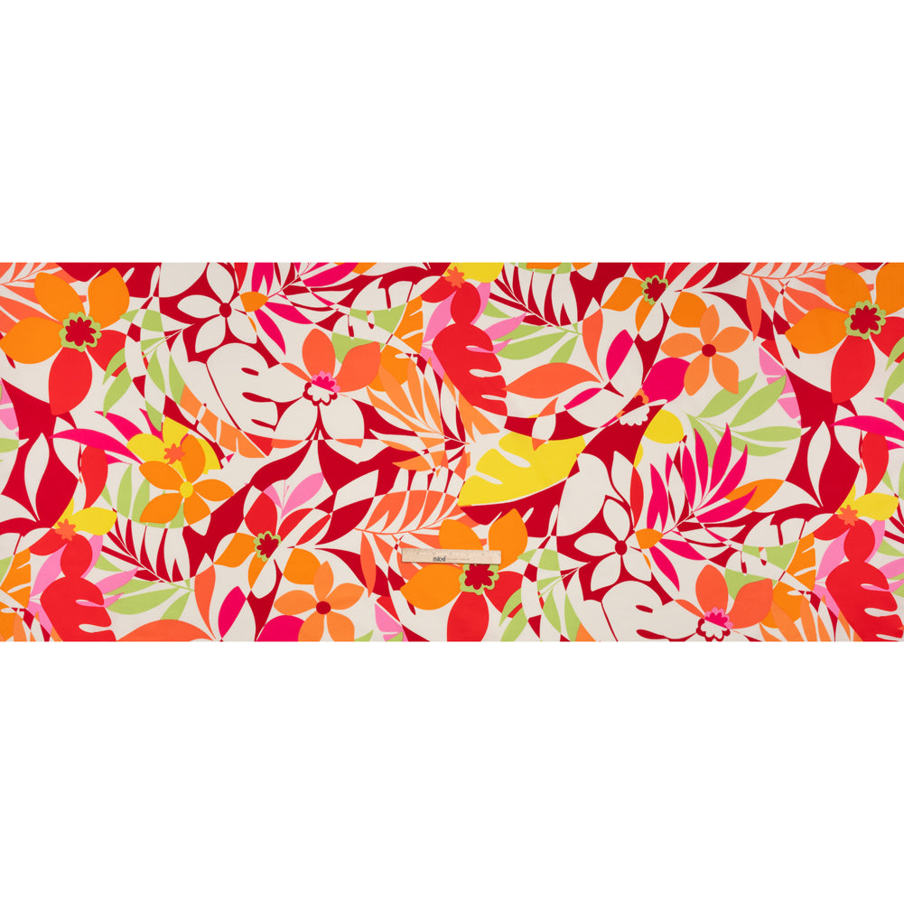 Stretch Cotton Poplin - Red, Orange and Lime Green Floral - Designer Deadstock Stretch Cotton Poplin - Red, Orange and Lime Green Floral - Designer Deadstock