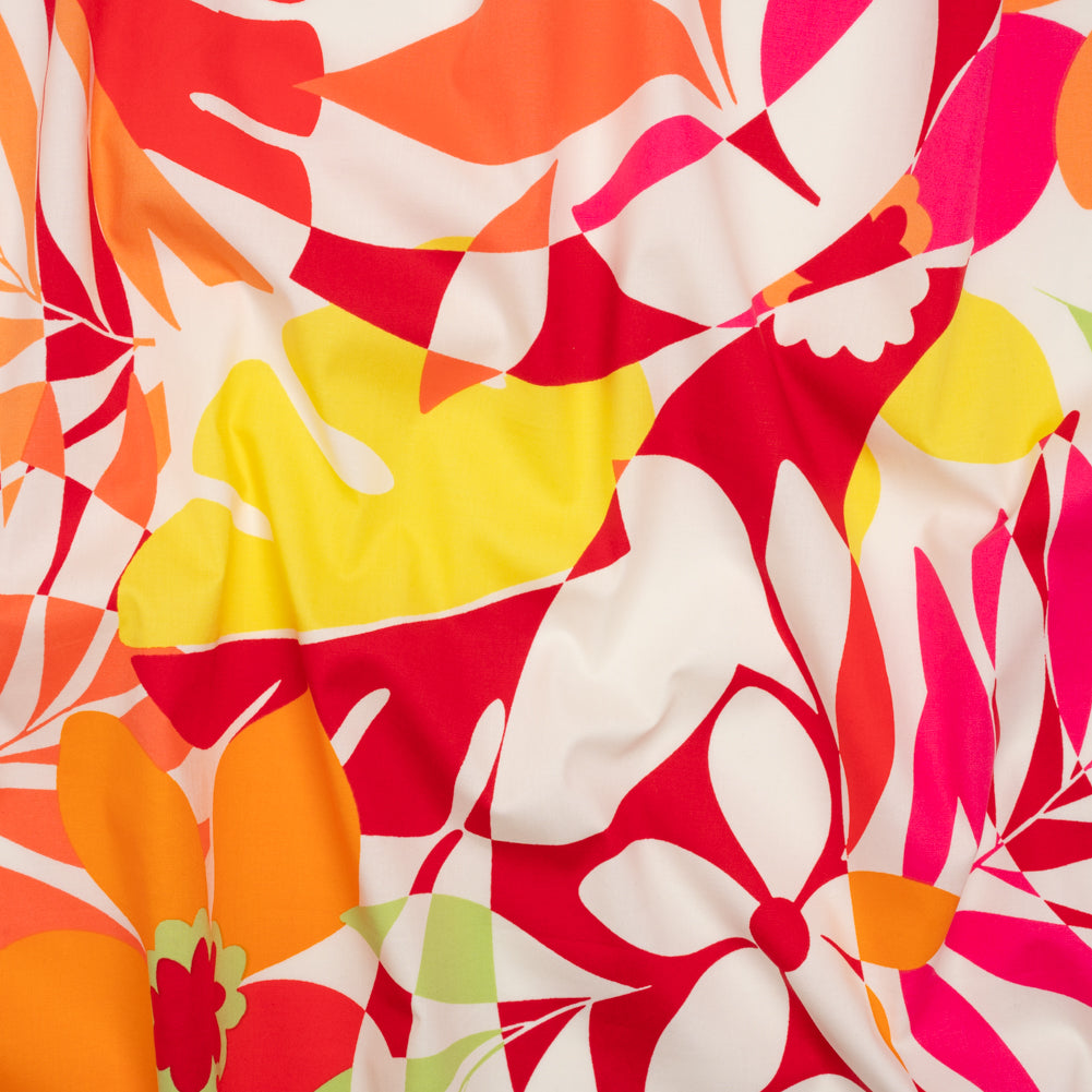 Stretch Cotton Poplin - Red, Orange and Lime Green Floral - Designer Deadstock Stretch Cotton Poplin - Red, Orange and Lime Green Floral - Designer Deadstock