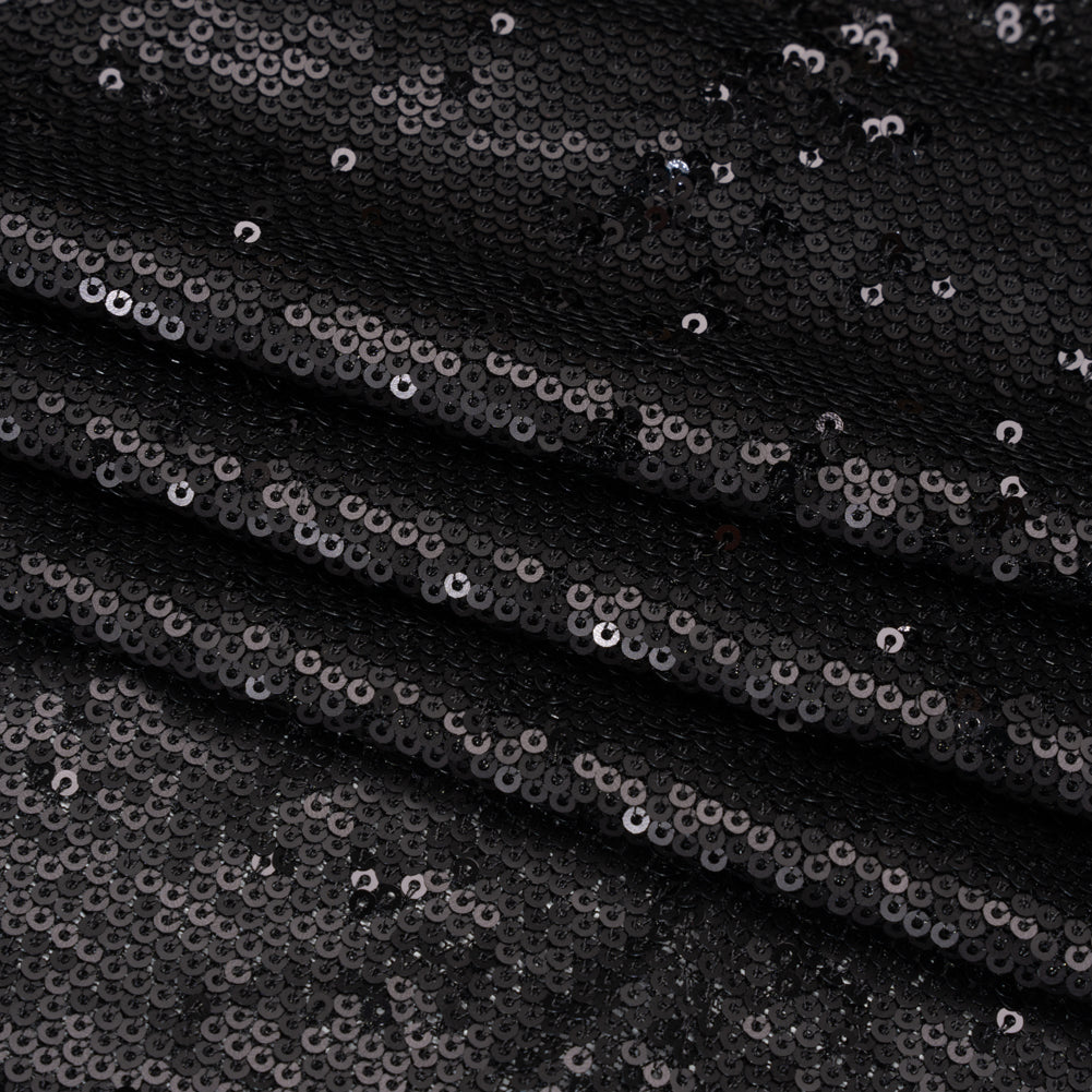 Baby Sequins Mesh - Gunmetal on Black - Designer Deadstock Baby Sequins Mesh - Gunmetal on Black - Designer Deadstock