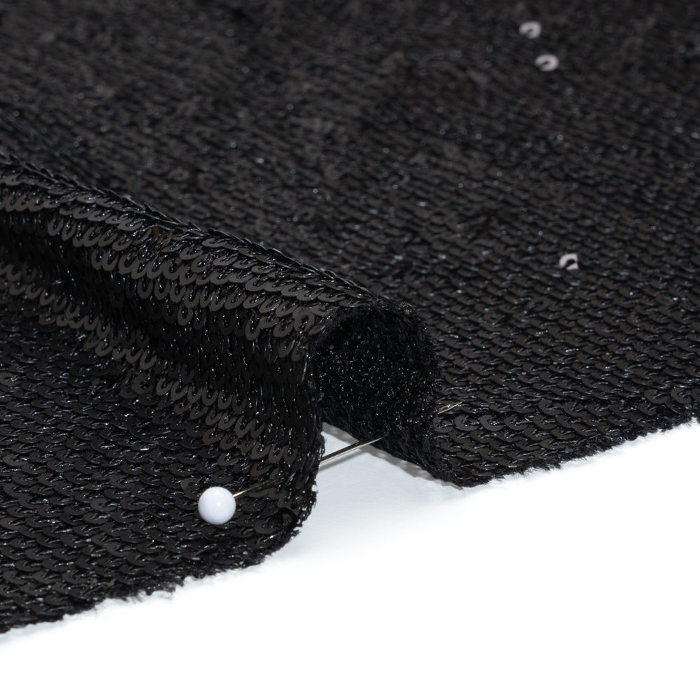 Baby Sequins Mesh - Gunmetal on Black - Designer Deadstock Baby Sequins Mesh - Gunmetal on Black - Designer Deadstock