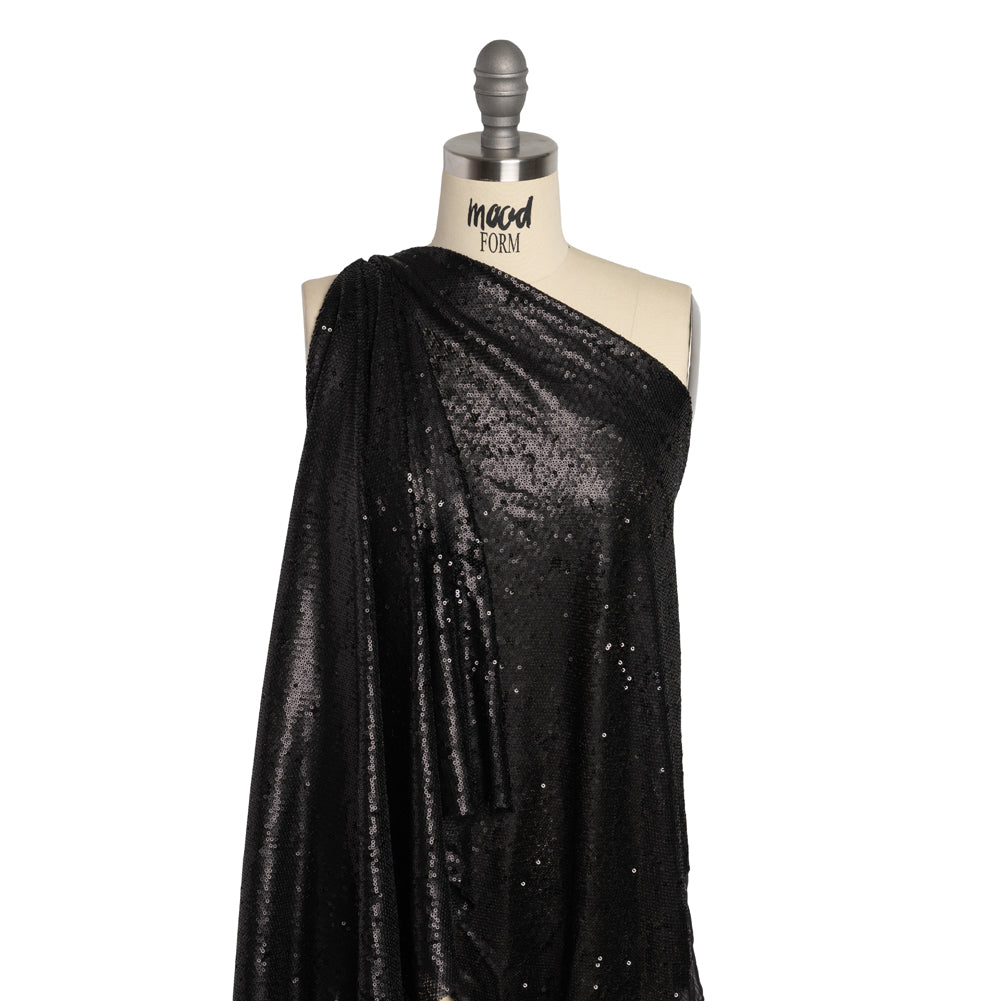 Baby Sequins Mesh - Gunmetal on Black - Designer Deadstock Baby Sequins Mesh - Gunmetal on Black - Designer Deadstock