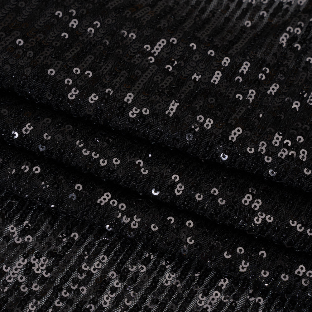Stretch Mesh with Baby Sequin Rows - Black on Black - Designer Deadstock Stretch Mesh with Baby Sequin Rows - Black on Black - Designer Deadstock