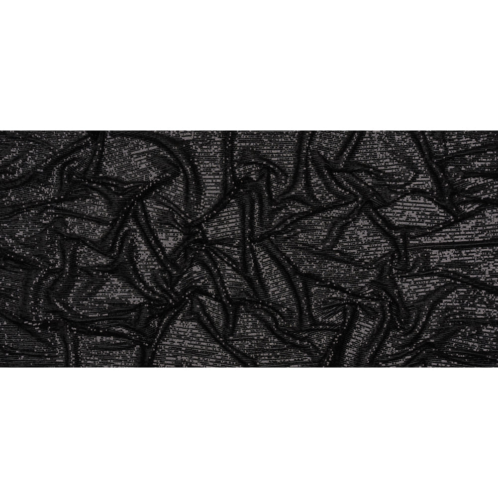 Stretch Mesh with Baby Sequin Rows - Black on Black - Designer Deadstock Stretch Mesh with Baby Sequin Rows - Black on Black - Designer Deadstock