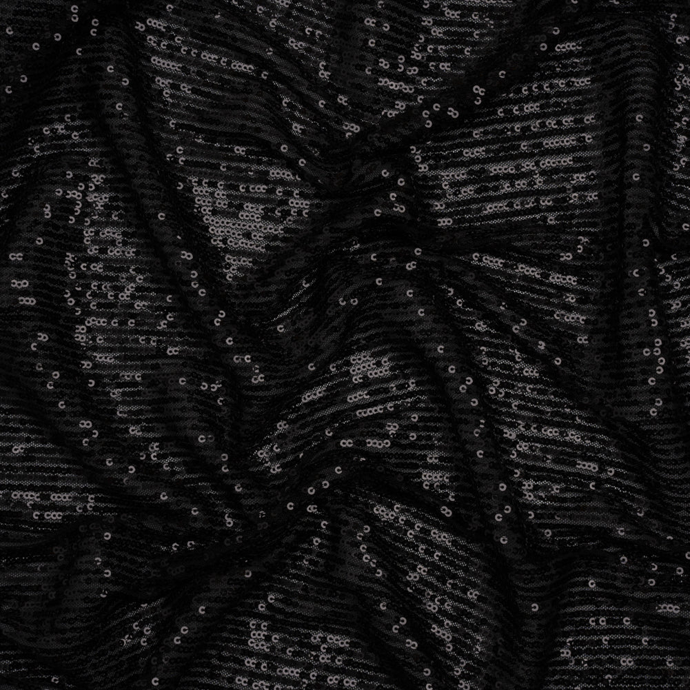 Stretch Mesh with Baby Sequin Rows - Black on Black - Designer Deadstock Stretch Mesh with Baby Sequin Rows - Black on Black - Designer Deadstock