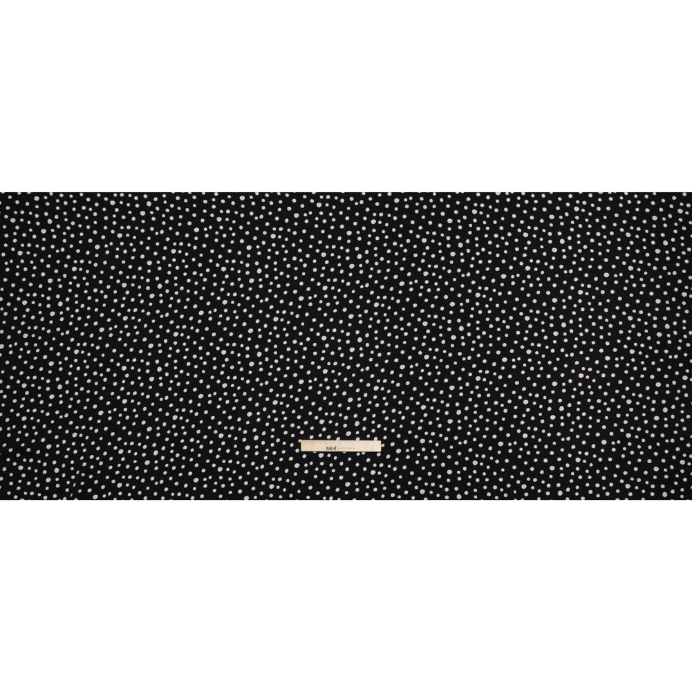 Fluid Polyester Twill - Midnight and Ivory Painted Dots - Designer Deadstock Fluid Polyester Twill - Midnight and Ivory Painted Dots - Designer Deadstock