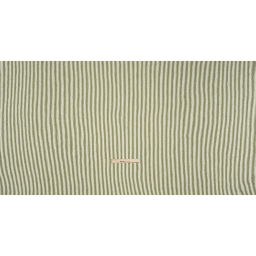 Ruched Polyester and Rayon Woven - Olive Green and Ivory Candy Stripes - Designer Deadstock Ruched Polyester and Rayon Woven - Olive Green and Ivory Candy Stripes - Designer Deadstock