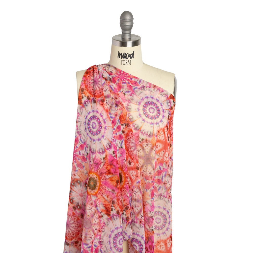 Polyester Chiffon - Pink, Red and Purple Kaleidoscope Tie Dye - Made in Italy Drape Polyester Chiffon - Pink, Red and Purple Kaleidoscope Tie Dye - Made in Italy Drape