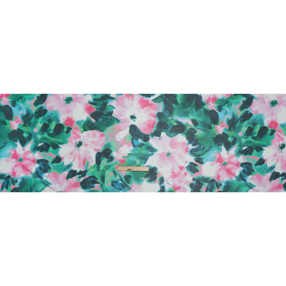 Polyester Chiffon - Pink and Green Floral - Made in Italy Full Polyester Chiffon - Pink and Green Floral - Made in Italy Full