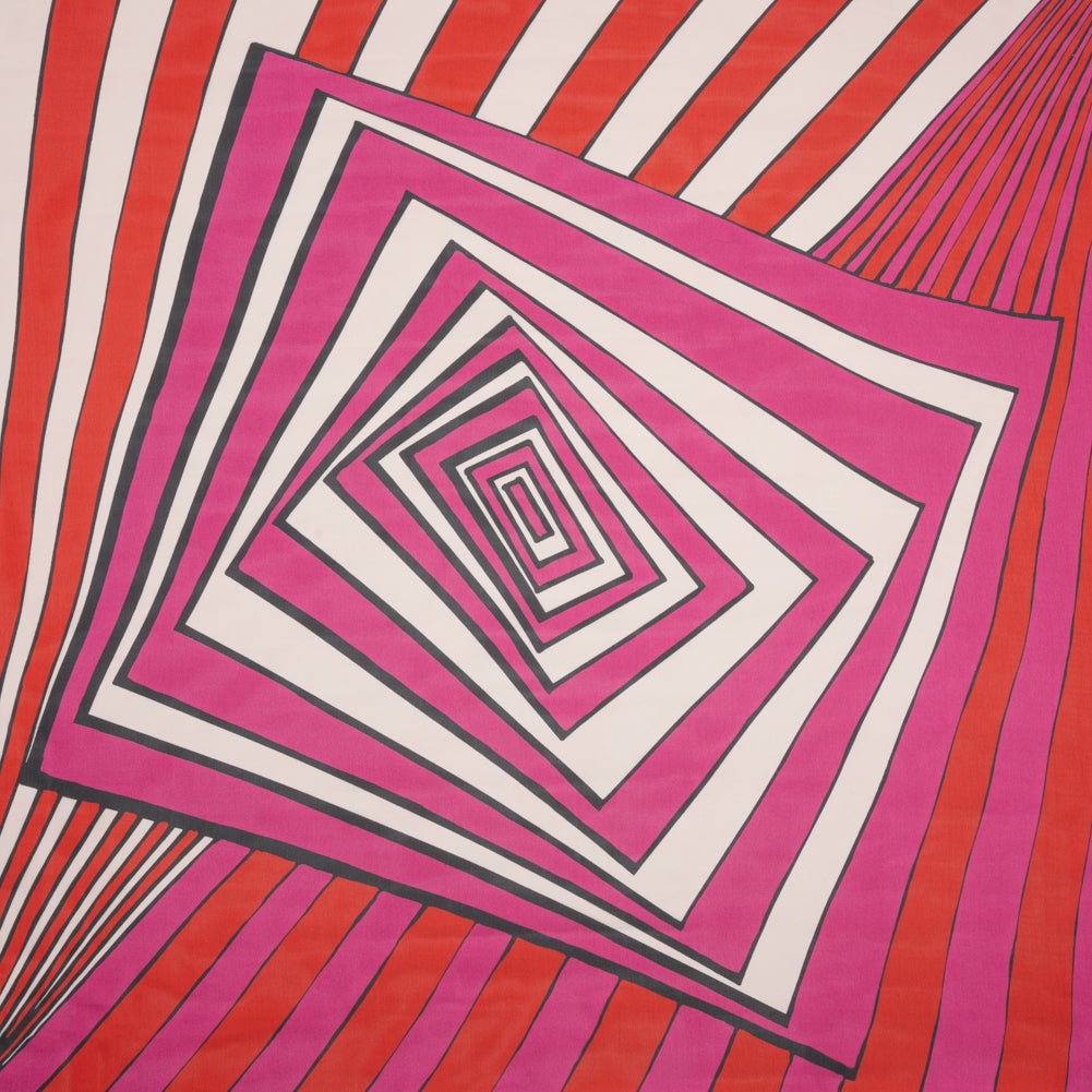 Polyester Voile Panel - Pink, Red and Cream Stripes and Hypnotic Squares - Made in Italy Polyester Voile Panel - Pink, Red and Cream Stripes and Hypnotic Squares - Made in Italy