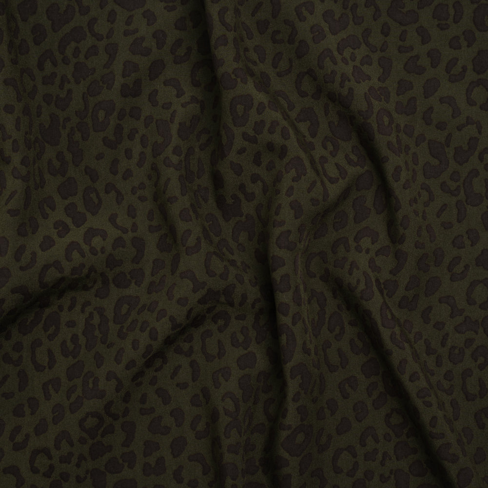 Rayon Shirting - Dark Olive and Black Leopard Spots - Made in Italy Rayon Shirting - Dark Olive and Black Leopard Spots - Made in Italy