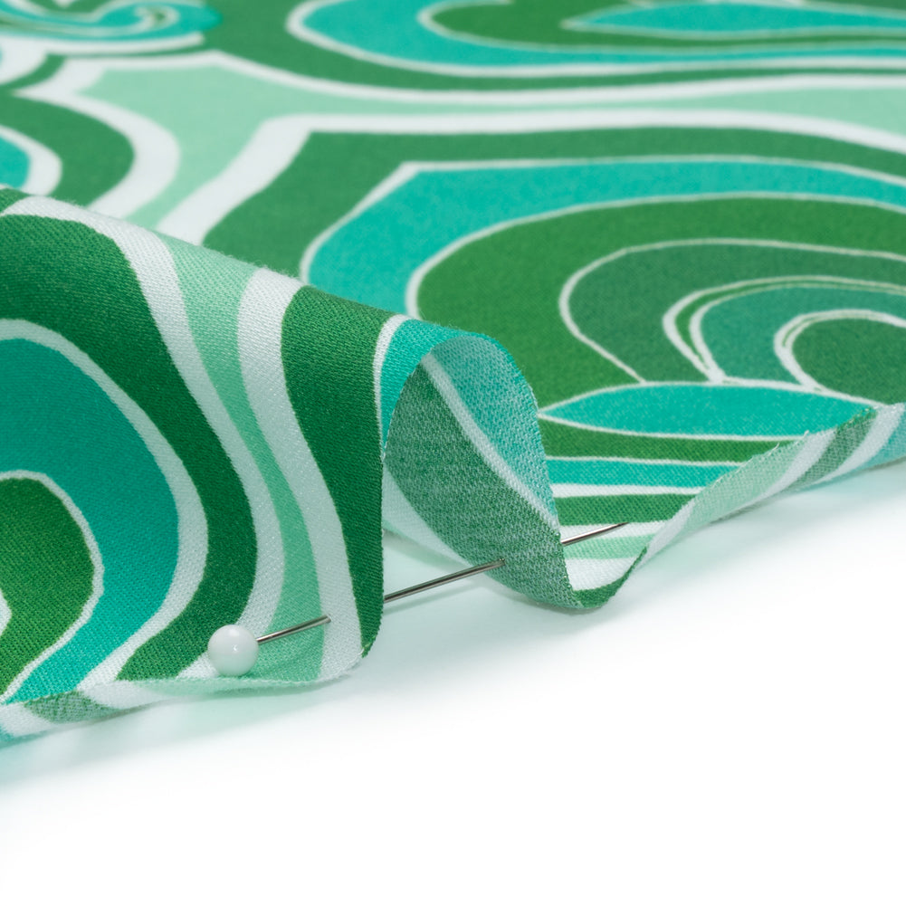 Rayon Batiste - Green and Teal Retro Palmette Floral - Made in Italy Folded Rayon Batiste - Green and Teal Retro Palmette Floral - Made in Italy Folded