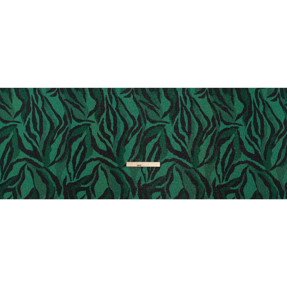 Geometric Crinkled Polyester Jacquard - Green and Black Animal Stripes - Made in Italy Full Geometric Crinkled Polyester Jacquard - Green and Black Animal Stripes - Made in Italy Full