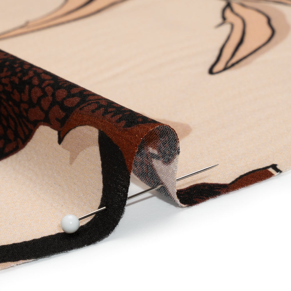 Polyester Satin-Faced Seersucker - Beige and Russet Leopards and Flowers - Made in Italy Detail Polyester Satin-Faced Seersucker - Beige and Russet Leopards and Flowers - Made in Italy Detail