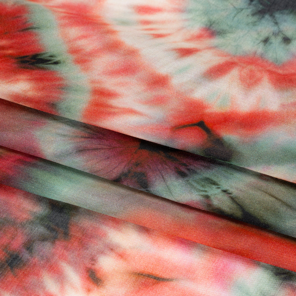 Lightweight Rayon Twill - Red and Forest Green Tie Dye - Made in Italy Full Lightweight Rayon Twill - Red and Forest Green Tie Dye - Made in Italy Full