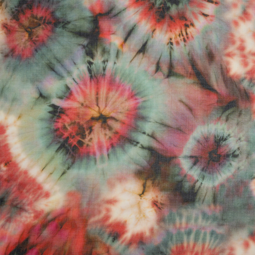 Lightweight Rayon Twill - Red and Forest Green Tie Dye - Made in Italy Lightweight Rayon Twill - Red and Forest Green Tie Dye - Made in Italy