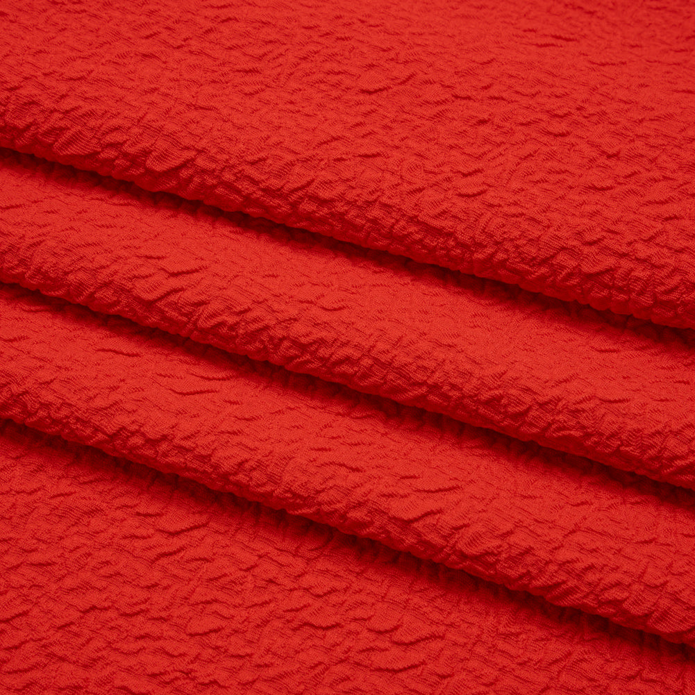 Textured Stretch Polyester Double Knit by Mara Hoffman - Bright Coral Crinkles - Designer Deadstock Textured Stretch Polyester Double Knit by Mara Hoffman - Bright Coral Crinkles - Designer Deadstock