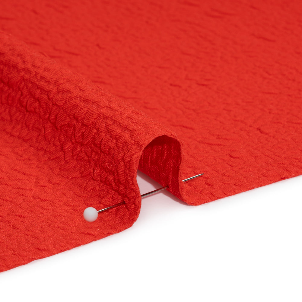 Textured Stretch Polyester Double Knit by Mara Hoffman - Bright Coral Crinkles - Designer Deadstock Textured Stretch Polyester Double Knit by Mara Hoffman - Bright Coral Crinkles - Designer Deadstock