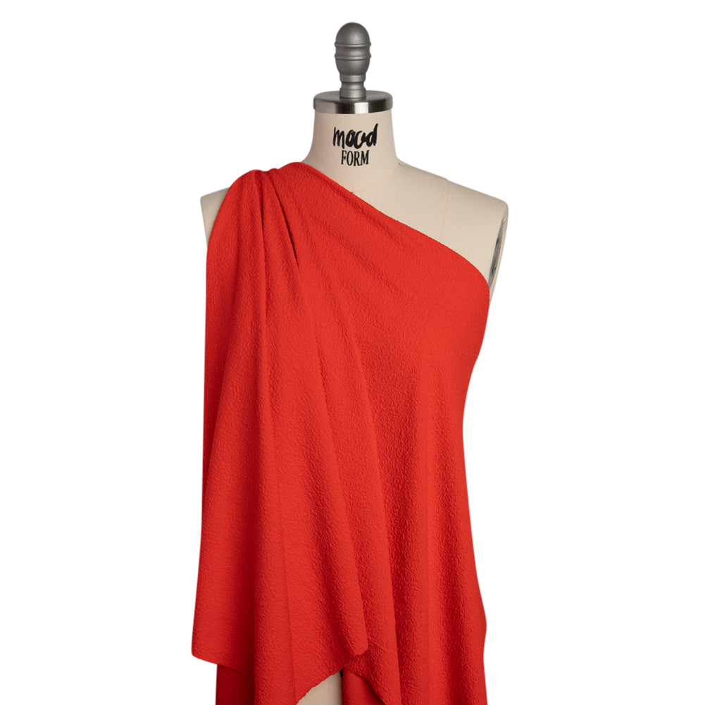 Textured Stretch Polyester Double Knit by Mara Hoffman - Bright Coral Crinkles - Designer Deadstock Textured Stretch Polyester Double Knit by Mara Hoffman - Bright Coral Crinkles - Designer Deadstock
