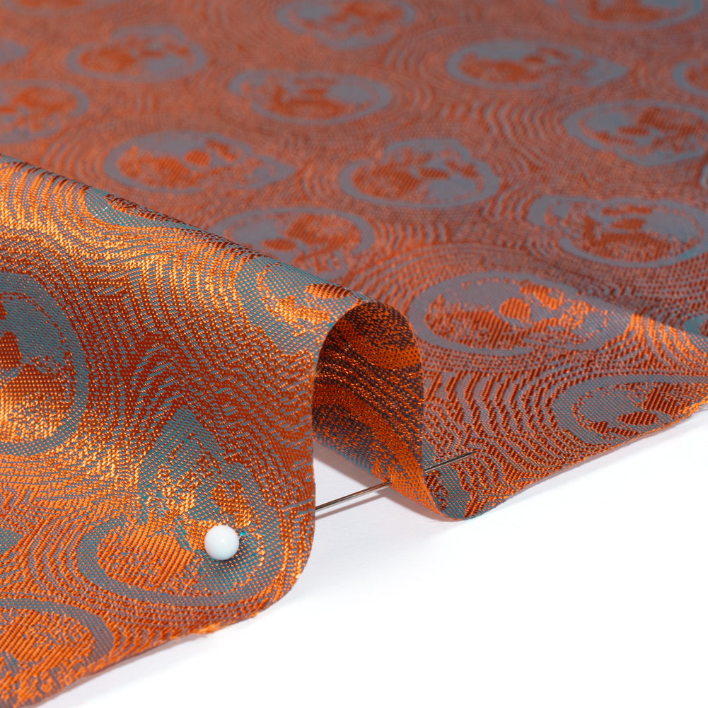 Skulls Jacquard Lining - Aqua and Orange Bi-Color - Thalia Collection Skulls Jacquard Lining - Aqua and Orange Bi-Color - Thalia Collection