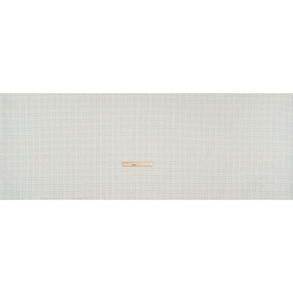 Metallic Polyester Tweed - Gold, White and Seafoam Plaid - Deadstock Metallic Polyester Tweed - Gold, White and Seafoam Plaid - Deadstock