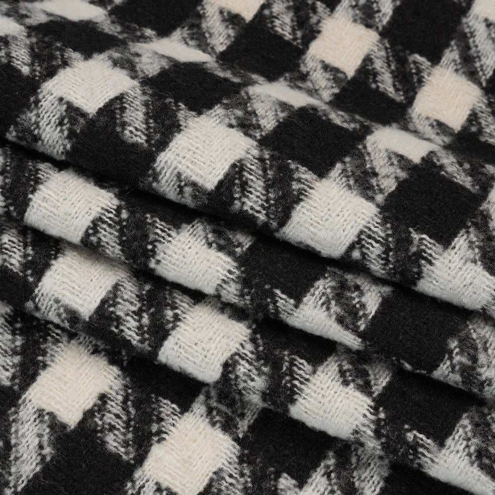 Acrylic Boucle Tweed - Black and Cream Houndstooth - Deadstock Acrylic Boucle Tweed - Black and Cream Houndstooth - Deadstock