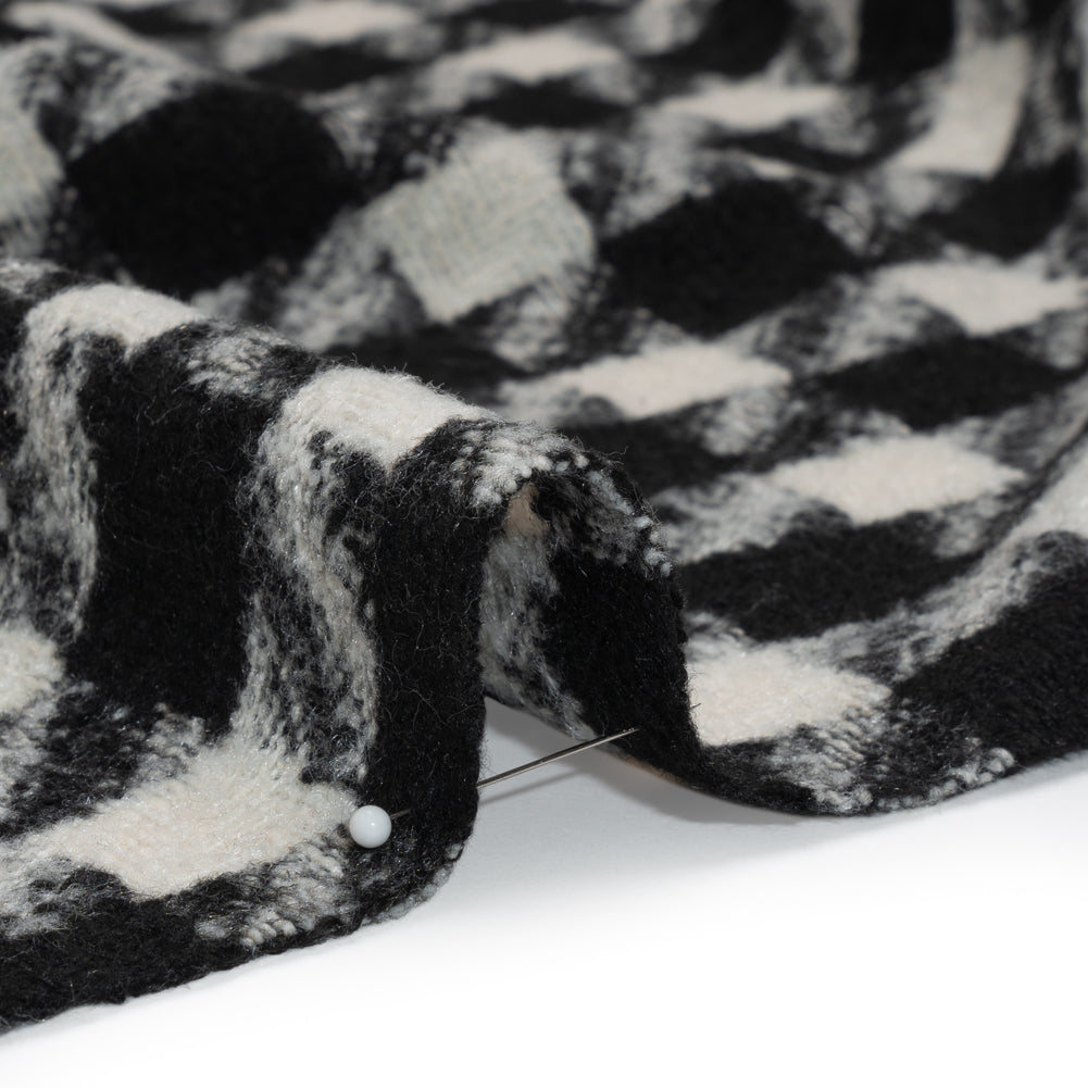 Acrylic Boucle Tweed - Black and Cream Houndstooth - Deadstock Acrylic Boucle Tweed - Black and Cream Houndstooth - Deadstock