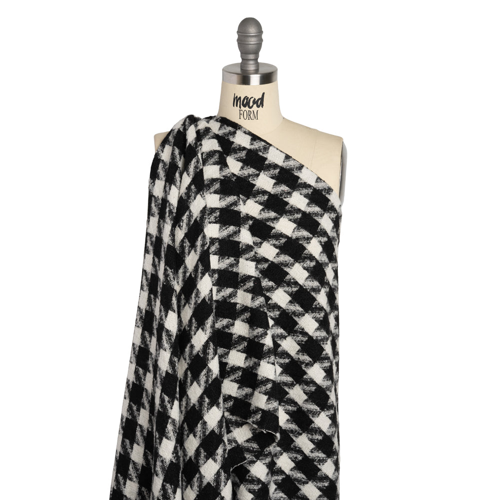 Acrylic Boucle Tweed - Black and Cream Houndstooth - Deadstock Acrylic Boucle Tweed - Black and Cream Houndstooth - Deadstock