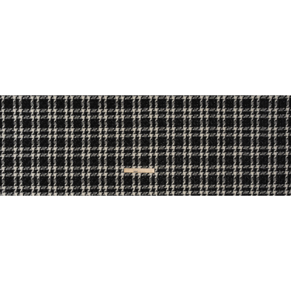 Metallic Tweed with Eyelash Fringe - Black and White Plaid - Deadstock Metallic Tweed with Eyelash Fringe - Black and White Plaid - Deadstock