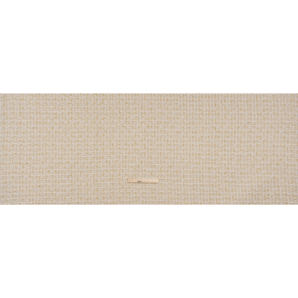 Wool Blend Tweed with Silver and Gold Eyelash Fringe - Cream Checks - Deadstock Wool Blend Tweed with Silver and Gold Eyelash Fringe - Cream Checks - Deadstock