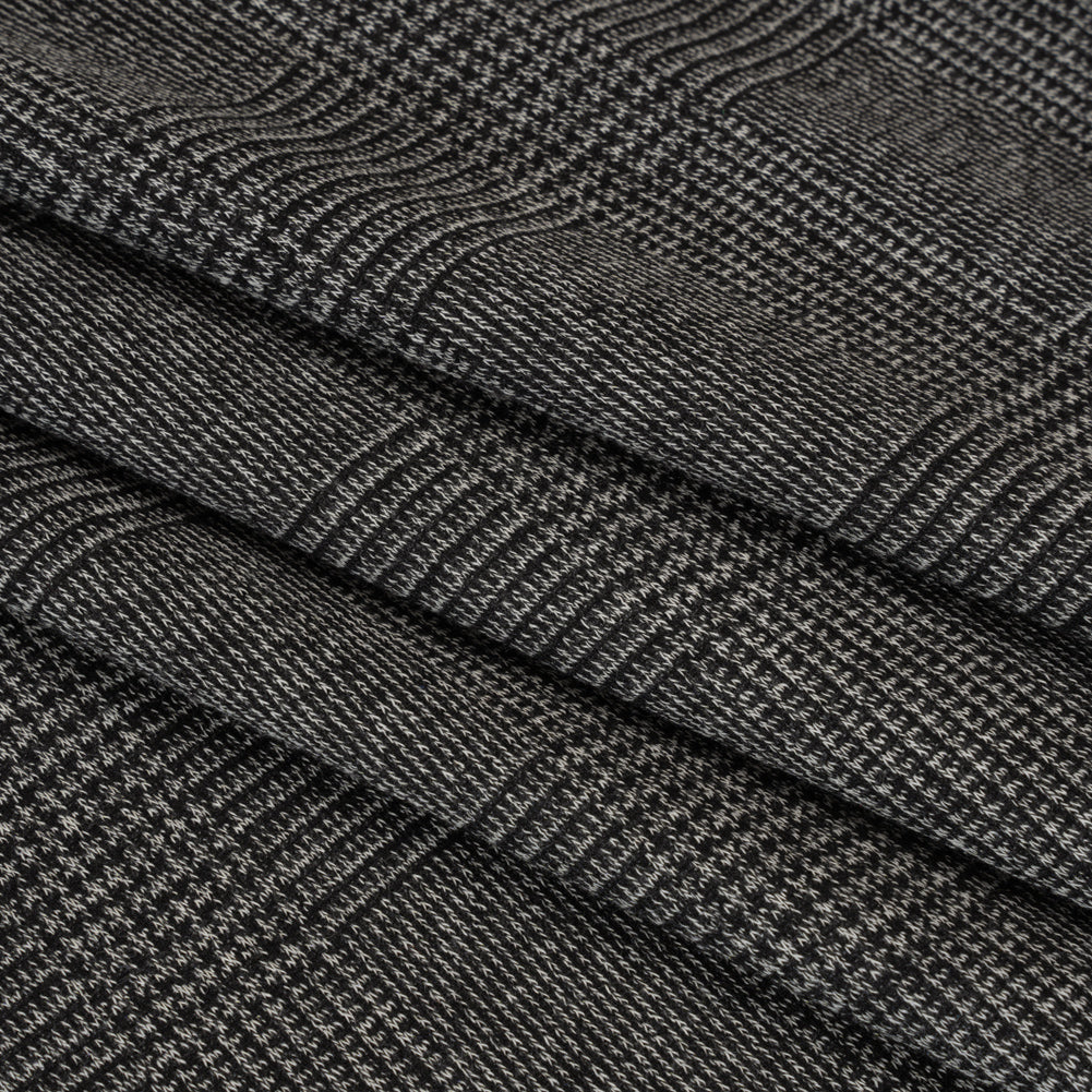 Polyester Interlock Knit - Gray and Black Glen Plaid - Deadstock - Folded Polyester Interlock Knit - Gray and Black Glen Plaid - Deadstock - Folded