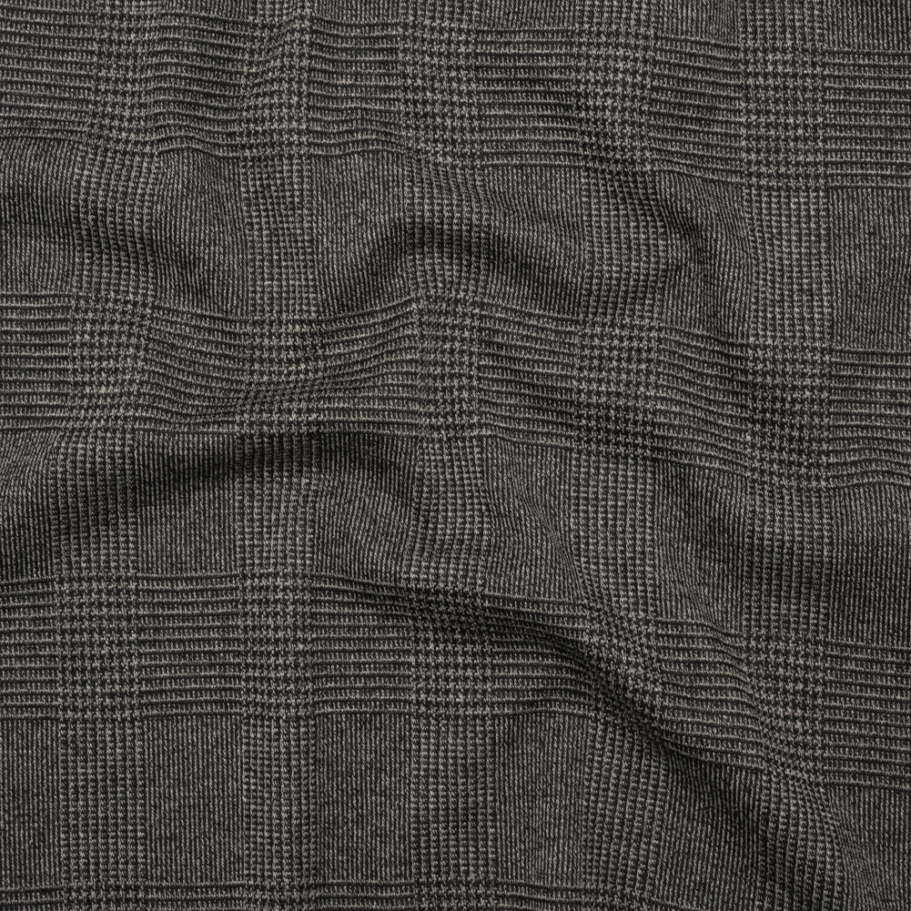 Polyester Interlock Knit - Gray and Black Glen Plaid - Deadstock Polyester Interlock Knit - Gray and Black Glen Plaid - Deadstock