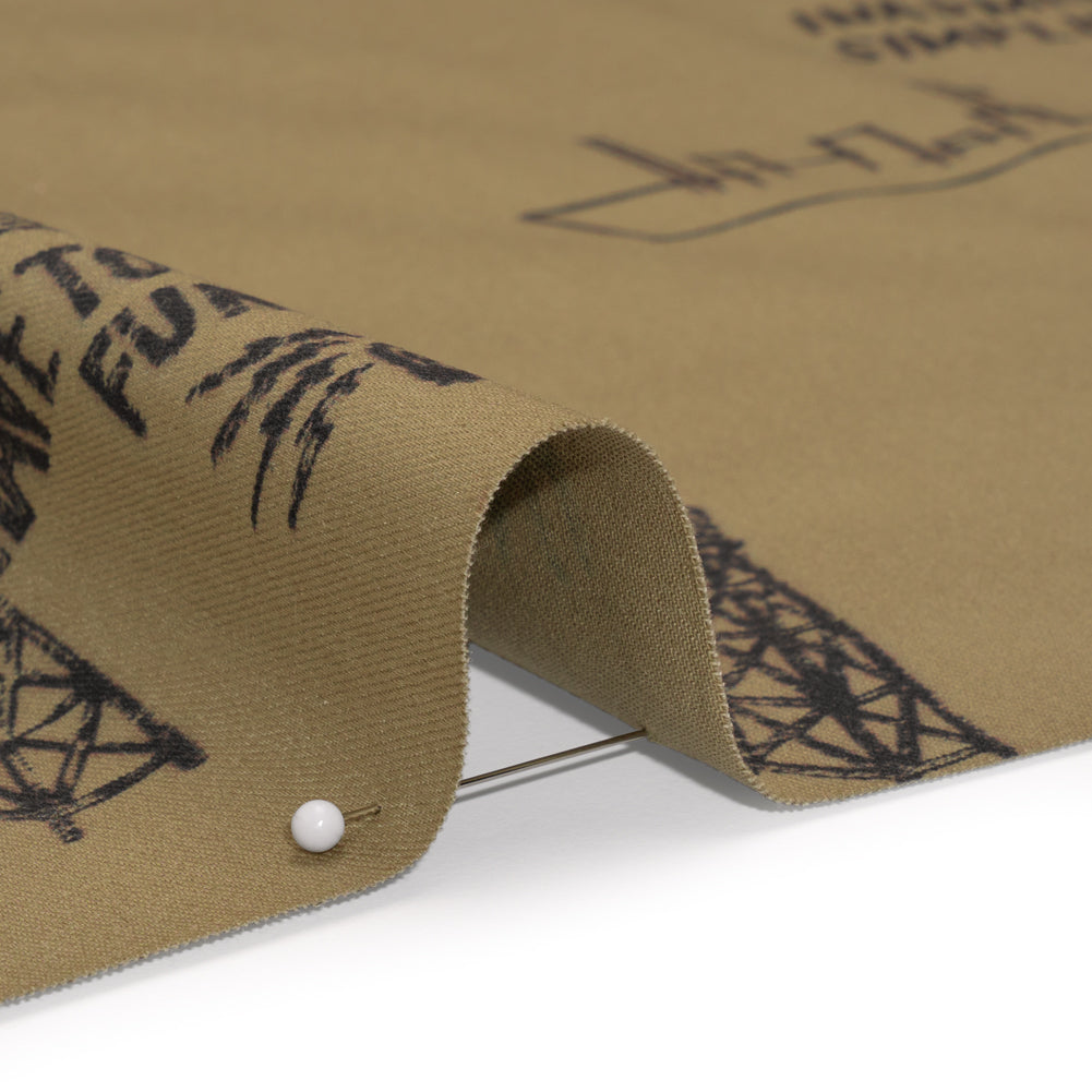 Cotton Twill Print - Khaki and Black Sketches and Stencils - Deadstock Cotton Twill Print - Khaki and Black Sketches and Stencils - Deadstock