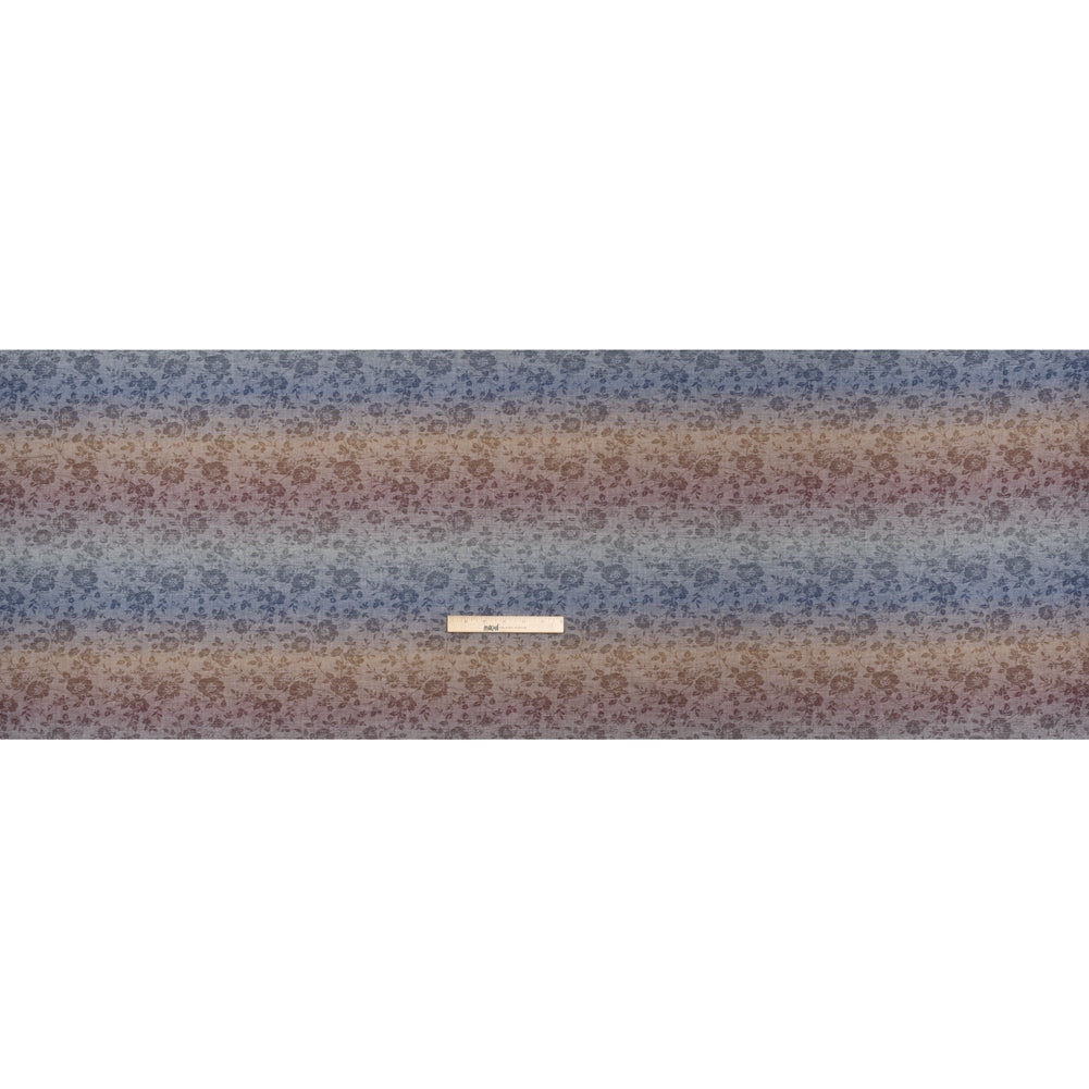 Cotton Twill with Woven Pattern - Blue, Gamboge Yellow and Burgundy Ombre Striped Floral - Deadstock - Full Cotton Twill with Woven Pattern - Blue, Gamboge Yellow and Burgundy Ombre Striped Floral - Deadstock - Full