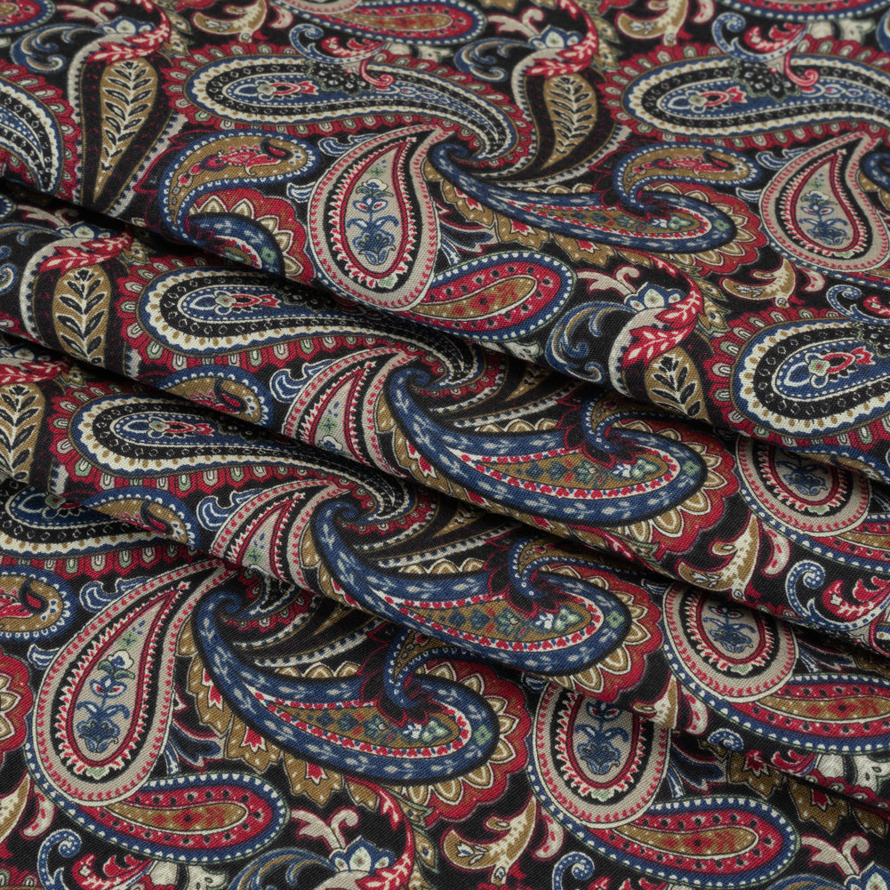 Cotton Poplin - Black, Red and Blue Paisley - Designer Deadstock Made in Japan Cotton Poplin - Black, Red and Blue Paisley - Designer Deadstock Made in Japan