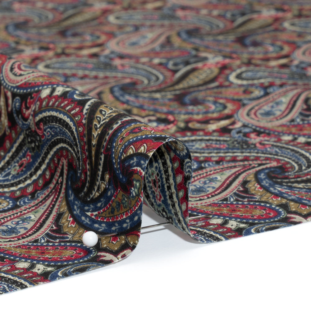 Cotton Poplin - Black, Red and Blue Paisley - Designer Deadstock Made in Japan Cotton Poplin - Black, Red and Blue Paisley - Designer Deadstock Made in Japan