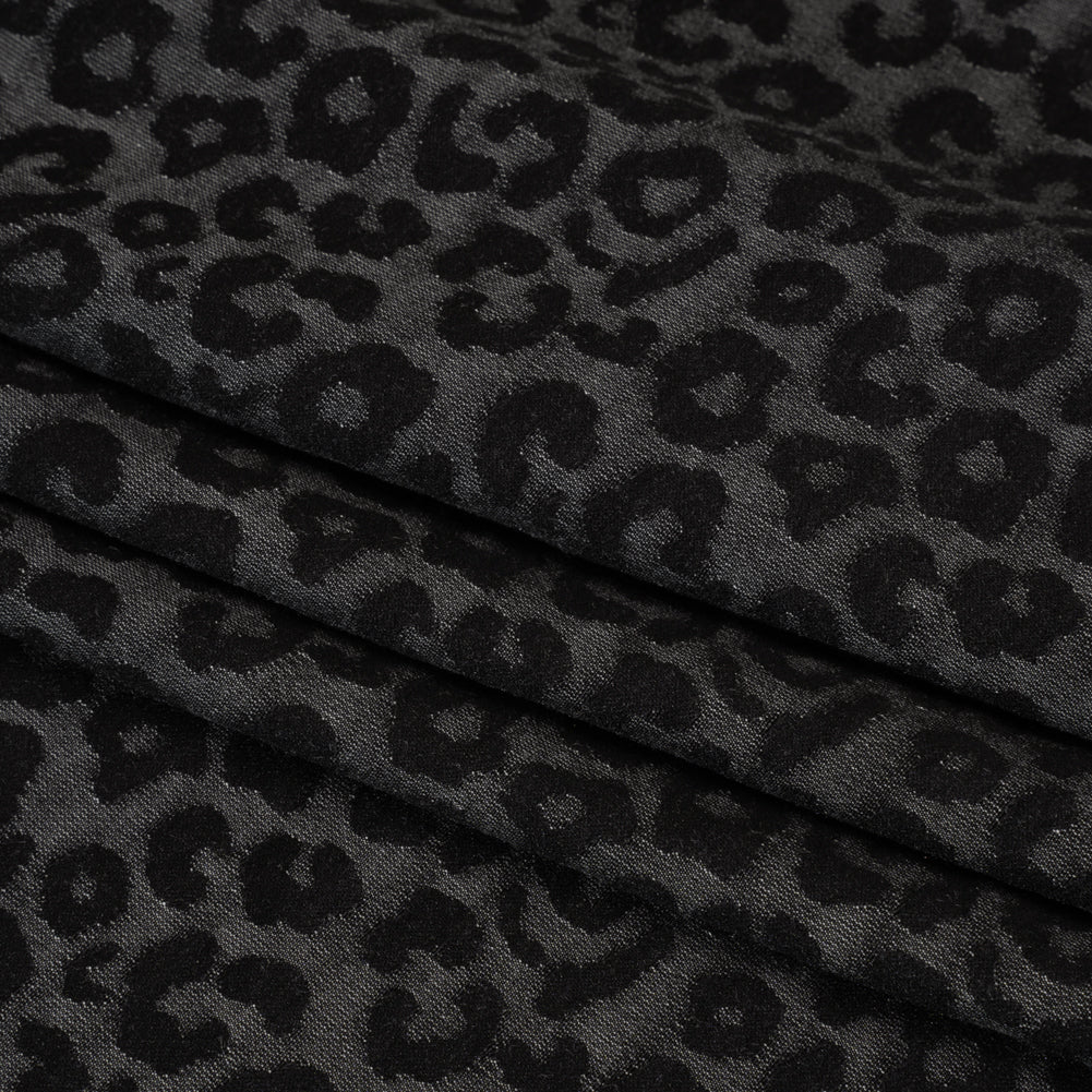 Stretch Cotton and Polyester Jacquard - Gray and Black Animal Spots - Deadstock Stretch Cotton and Polyester Jacquard - Gray and Black Animal Spots - Deadstock