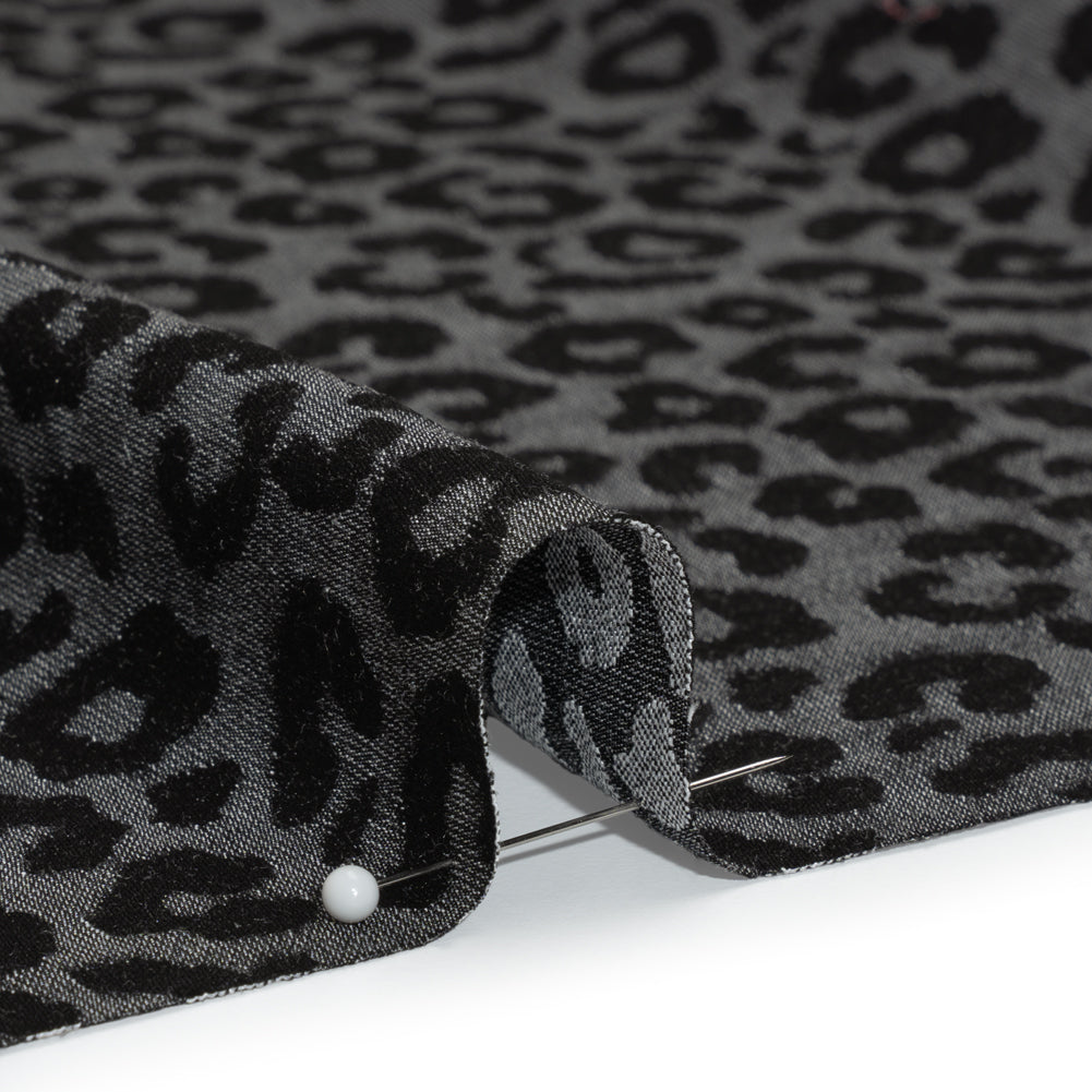 Stretch Cotton and Polyester Jacquard - Gray and Black Animal Spots - Deadstock Stretch Cotton and Polyester Jacquard - Gray and Black Animal Spots - Deadstock