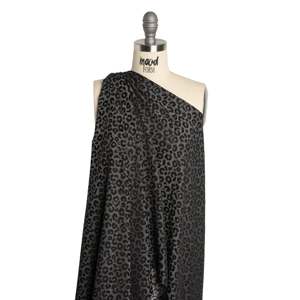 Stretch Cotton and Polyester Jacquard - Gray and Black Animal Spots - Deadstock Stretch Cotton and Polyester Jacquard - Gray and Black Animal Spots - Deadstock