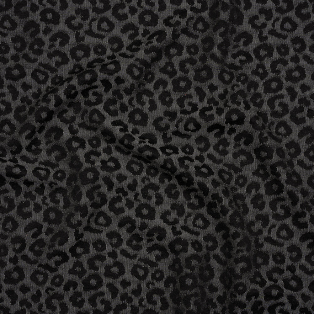 Stretch Cotton and Polyester Jacquard - Gray and Black Animal Spots - Deadstock Stretch Cotton and Polyester Jacquard - Gray and Black Animal Spots - Deadstock