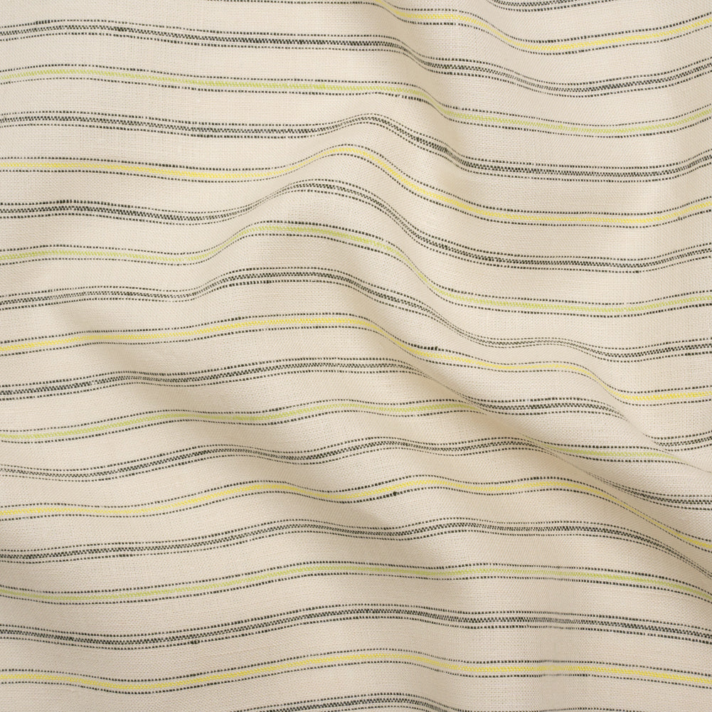 Medium Weight Linen Woven - Cream, Green and Yellow Ticking Stripes Medium Weight Linen Woven - Cream, Green and Yellow Ticking Stripes